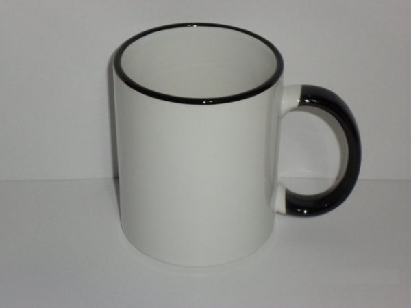 Caneca com alça e borda colorida - Preta.