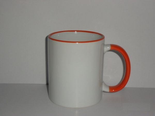 Caneca com alça e borda colorida - Laranja.