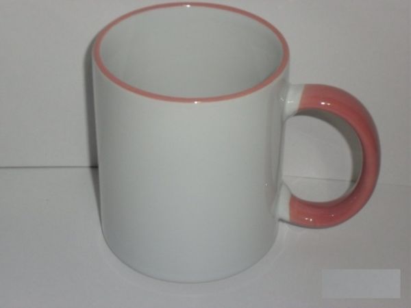 Caneca com alça e borda colorida - Rosa Claro.