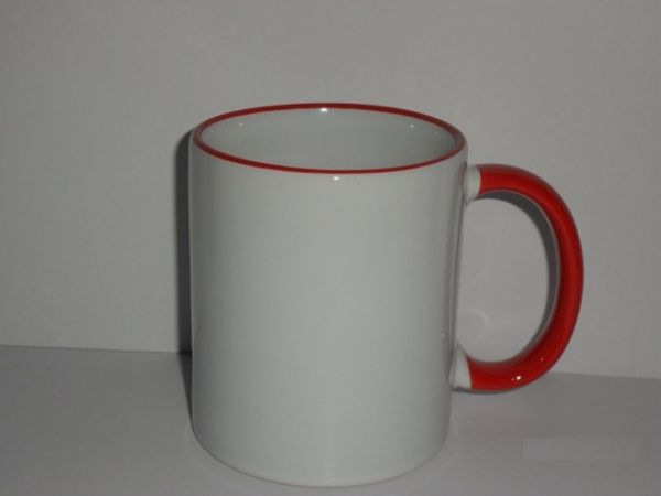 Caneca com alça e borda colorida - Vermelho Claro.